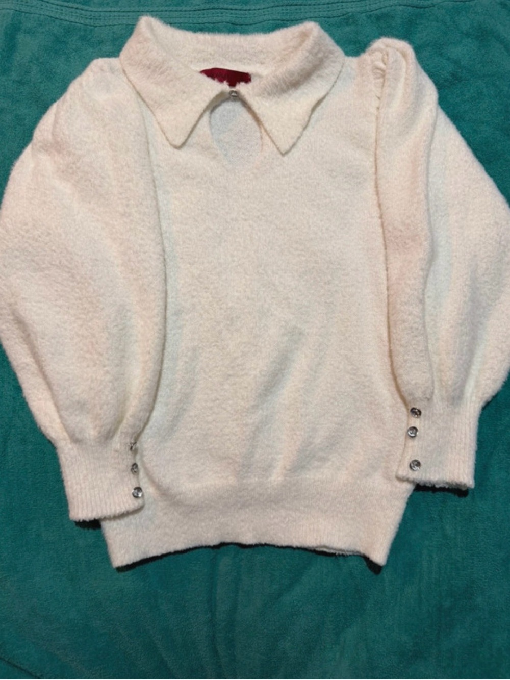 Scarlett Cream Collared Puff-Sleeve Sweater with Button Cuffs